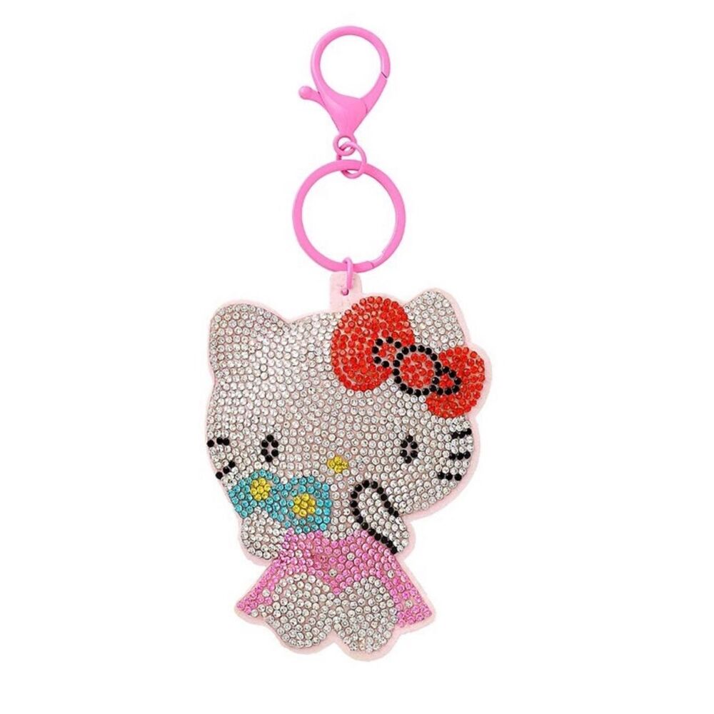 New Hello Kitty Crystal Keychain - Pink Bow Accent